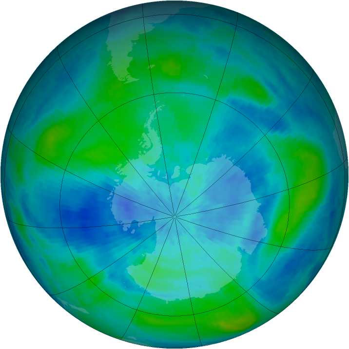 Antarctic ozone map for 15 March 2003